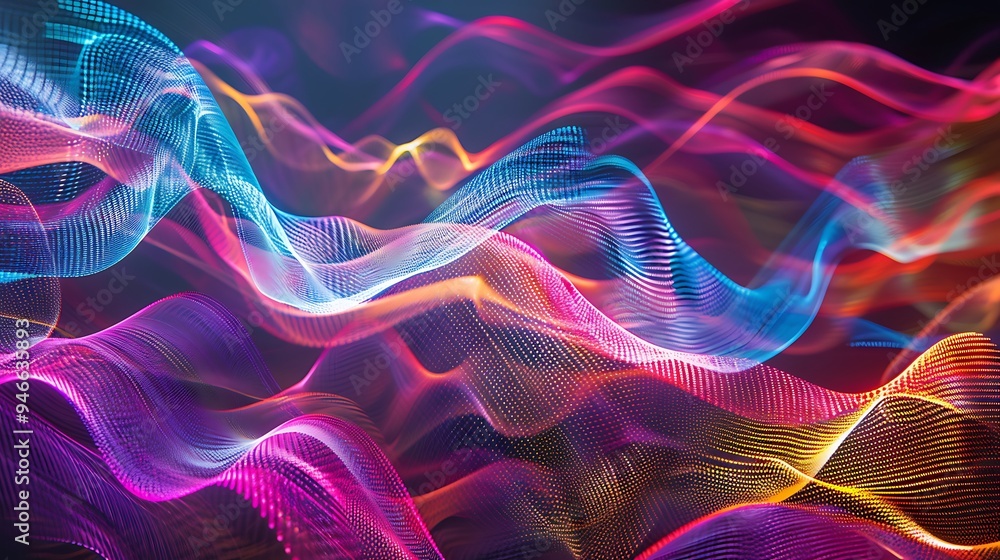 An abstract representation of sound waves, with undulating lines and pulsing colors evoking the rhythm and intensity of music. An abstract representation of sound waves, with undulating lines and pulsing colors evoking the rhythm and intensity of music.