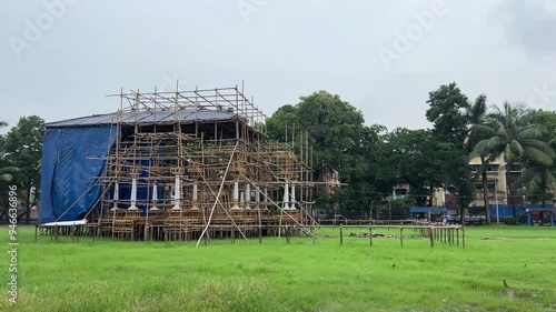 Make shift pandal being constructed for Durga Puja photo