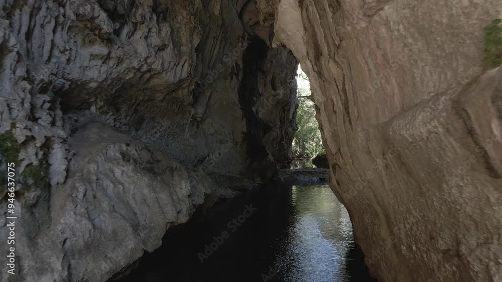 Cave lake exploring, entering crevice in Chiapas, Mexico holiday destination Cave lake exploring, entering crevice in Chiapas, Mexico holiday destination