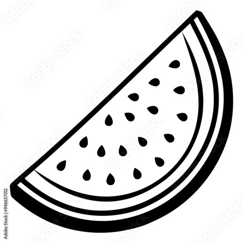 Download Watermelon Slice Vector Illustration - Black Silhouette Outline Line Art Design Svg And Png File.