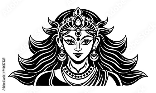 Download Devi Durga Eyes Vector Line Art Silhouette - Spiritual Hindu Goddess Illustration Svg And Png File.