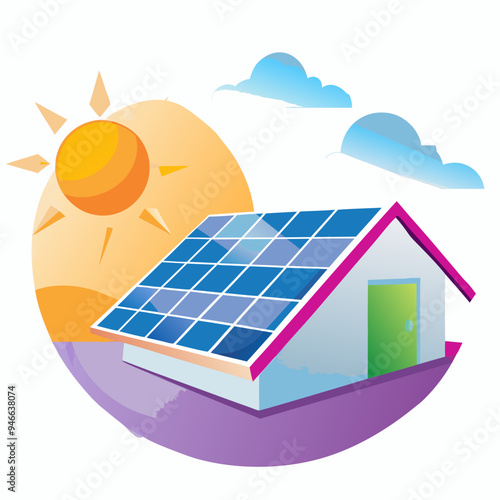 Solar panels on the roof of a house under sunny skies