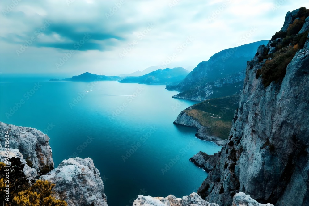 Ocean meets the mountains. An ocean meets the mountains in a breathtaking scene. Ocean meets the mountains. An ocean meets the mountains in a breathtaking scene.