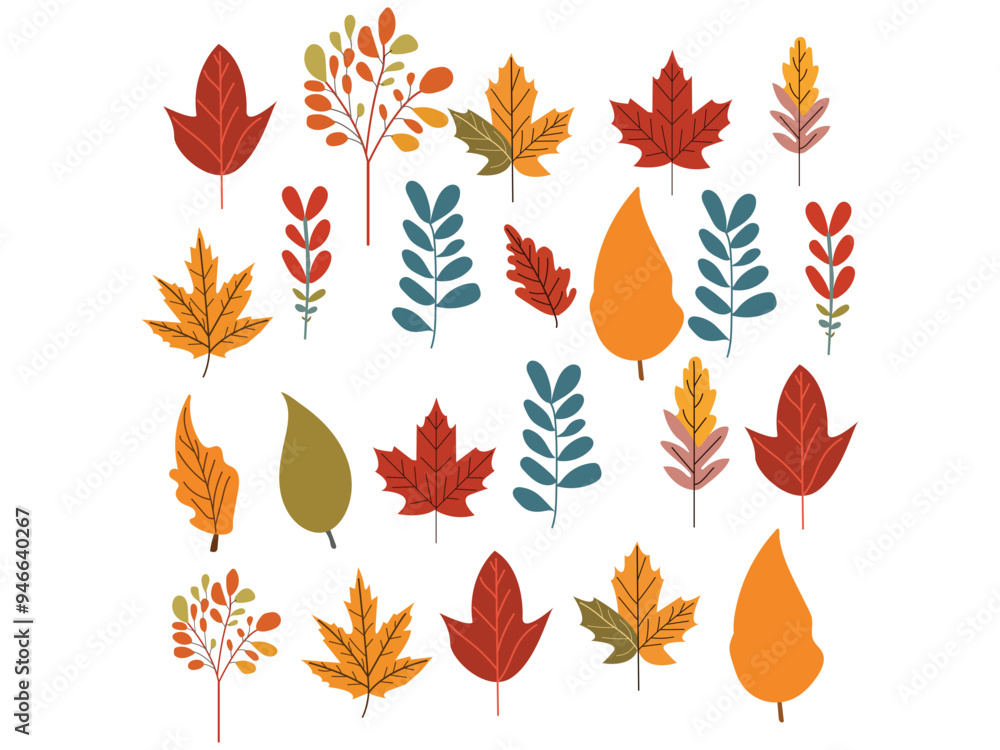 Autumn Leaves flat design collection a white background Autumn Leaves flat design collection a white background