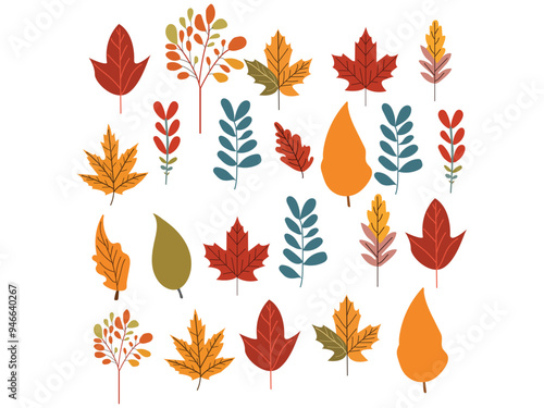 Autumn Leaves flat design collection a white background