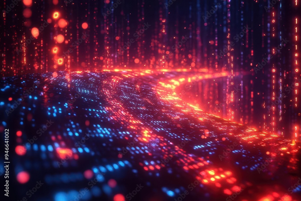 data visualization abstract streams of binary code glowing information nodes complex network connections futuristic interface design data visualization abstract streams of binary code glowing information nodes complex network connections futuristic interface design