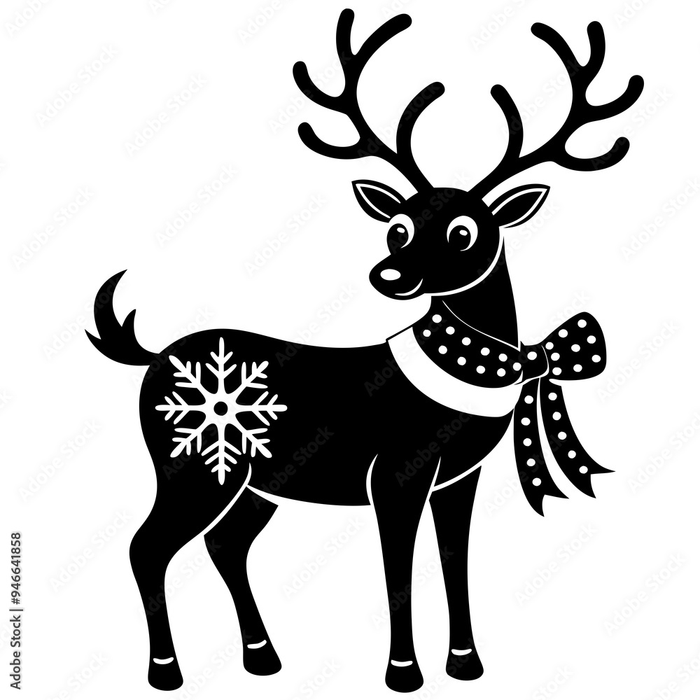 A reindeer with a snowflake collar and a holiday bow. A reindeer with a snowflake collar and a holiday bow.