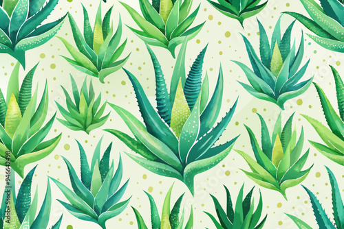 Watercolor aloe vera seamless pattern, watercolor illustration, background.
