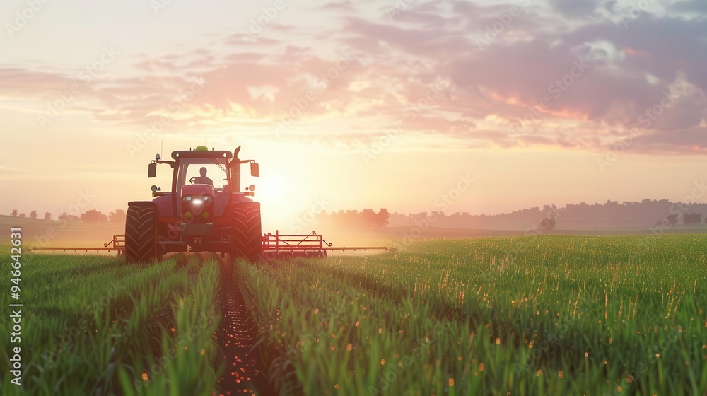 modern tractor spraying pesticides on vast soybean field springtime agricultural landscape ai generated modern tractor spraying pesticides on vast soybean field springtime agricultural landscape ai generated