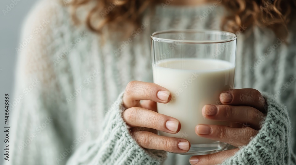 A woman dressed in a cozy green sweater holds a glass of milk with both hands. The image suggests a serene moment, emphasizing the simplicity and comfort of daily routines. A woman dressed in a cozy green sweater holds a glass of milk with both hands. The image suggests a serene moment, emphasizing the simplicity and comfort of daily routines.