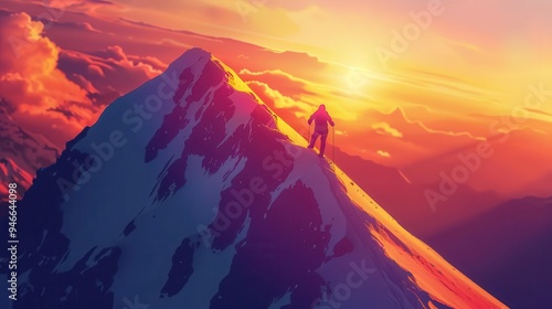 motivational concept of person climbing steep slope to reach mountain peak symbolizing success and growth mindset digital illustration