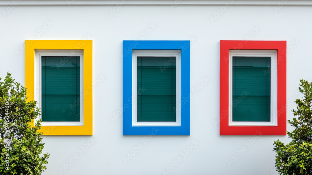 Row of colorful PVC windows in vibrant hues Row of colorful PVC windows in vibrant hues