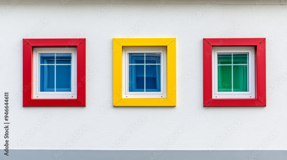 Row of colorful PVC windows in vibrant hues Row of colorful PVC windows in vibrant hues