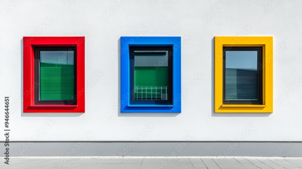 Row of colorful PVC windows in vibrant hues Row of colorful PVC windows in vibrant hues