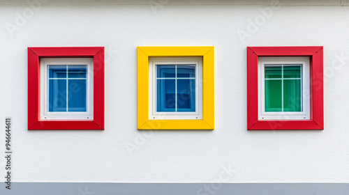 Row of colorful PVC windows in vibrant hues