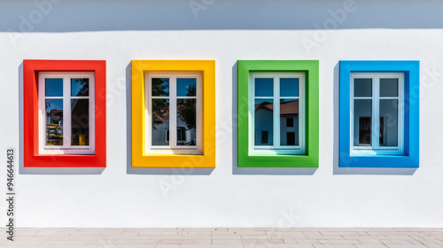 Row of colorful PVC windows in vibrant hues