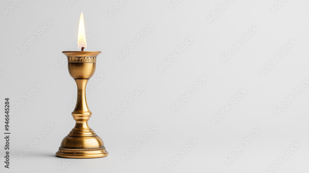 Simple oil lamp with glowing flame and subtle shadows isolated on white background symbolizing spiritual light during Ramadan traditional and warm atmosphere Simple oil lamp with glowing flame and subtle shadows isolated on white background symbolizing spiritual light during Ramadan traditional and warm atmosphere