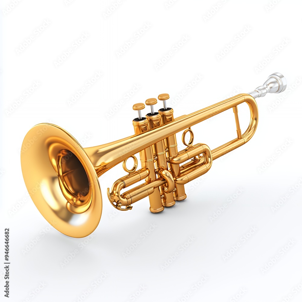 Obraz premium A shiny brass trumpet, showcasing its intricate design and musical purpose.
