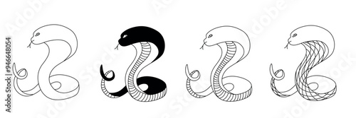 Snake line - symbol Chinese oriental New Year 2025 symbol. Vector stock hand drawing illustration for design template tattoo or congratulations greeting card, banner, calendar. Editable stroke.