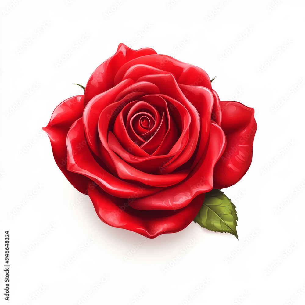 Vibrant vector-style red rose with elegant petals and thorns isolated on white background 