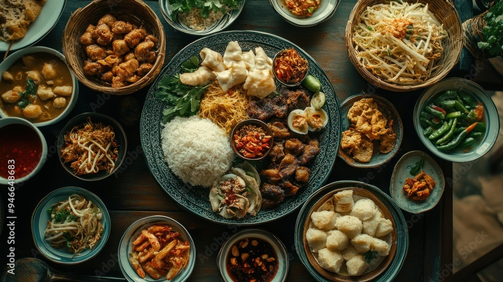 A Table Spread of Various Indonesian Dishes A Table Spread of Various Indonesian Dishes