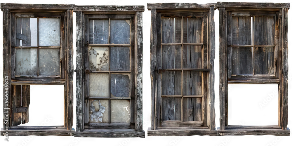 Aged Wooden Window Frames: A set of old and weathered wooden window frames, offering a vintage and rustic feel to any composition. Aged Wooden Window Frames: A set of old and weathered wooden window frames, offering a vintage and rustic feel to any composition.