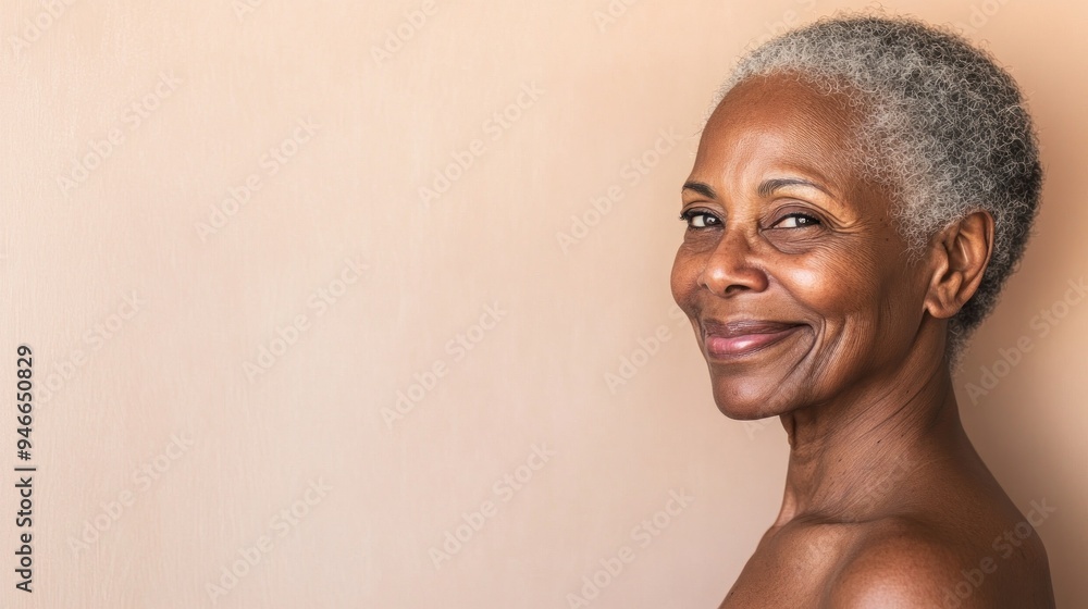 Obraz premium Happy woman with short gray hair wearing earrings