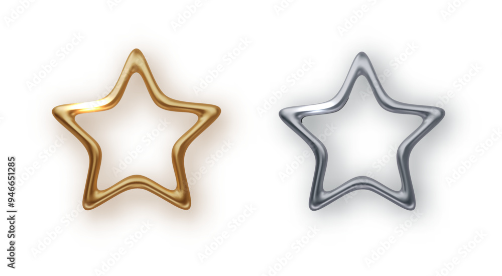 Golden and silver star frame PNG. Realistic vector New Year and Christmas design. Trophy star icon Golden and silver star frame PNG. Realistic vector New Year and Christmas design. Trophy star icon