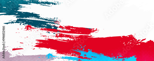 Closeup of colorful teal, blue and red urban wall texture with white white paint stroke. Modern pattern for design