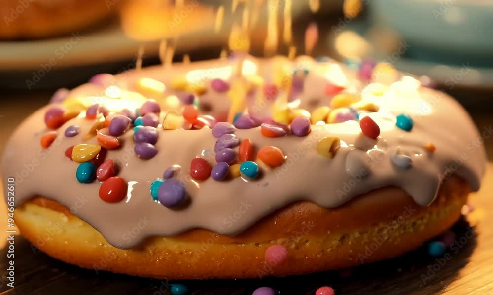 Close-up Video of Decorating Freshly Glazed Donuts with Sprinkles Close-up Video of Decorating Freshly Glazed Donuts with Sprinkles