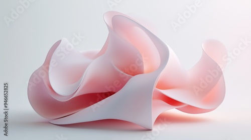 Abstract white and pink form, plastic-like material with soft edges and flowing curves.