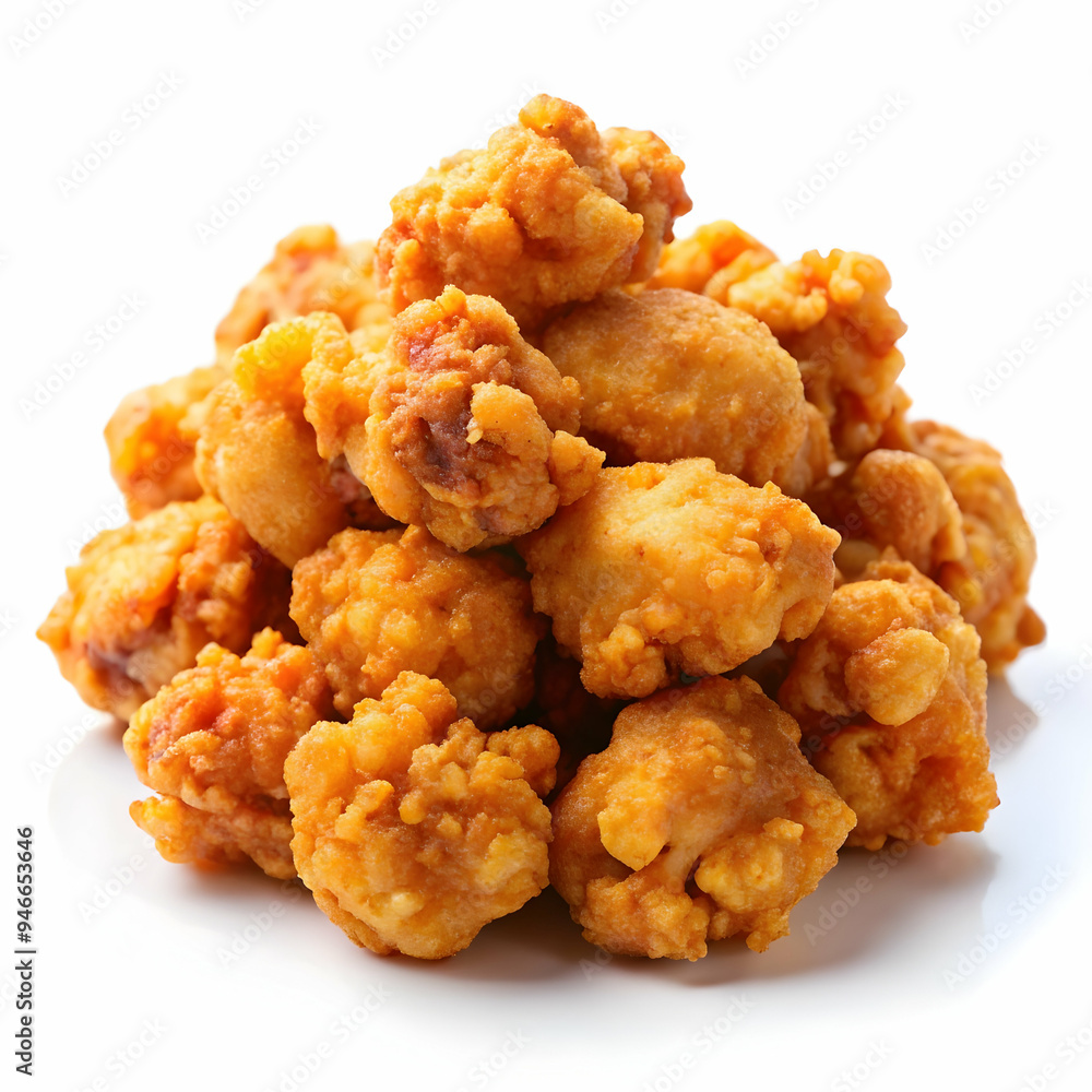 fried popcorn chicken on white background ( fried popcorn chicken on white background (