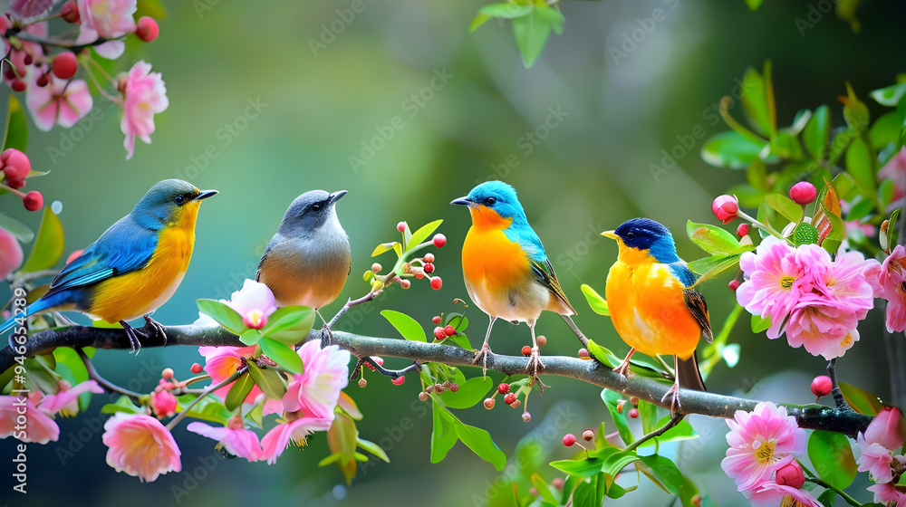 birds on a branch of tree birds on a branch of tree