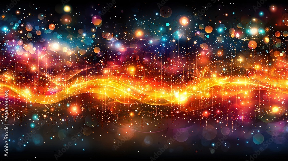 An abstract image featuring bright lights against a dark background with bokeh effects An abstract image featuring bright lights against a dark background with bokeh effects