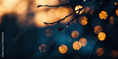 Herbstliche Szenerie: Kahle Äste im Vordergrund, unscharfe Landschaft dahinter. Warme Farbtöne, atmosphärischer Nebel. Stimmungsvolles Hintergrundbild für saisonale Designs photo