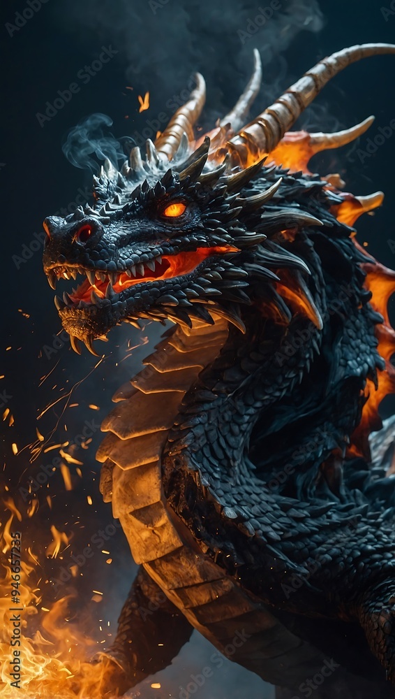 Smoke and sparks surround a fiery dragon as it bursts out of a smartphone screen Smoke and sparks surround a fiery dragon as it bursts out of a smartphone screen