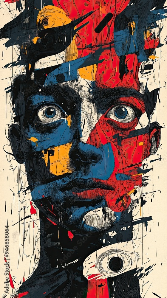 Obraz premium A chaotic mix of sharp lines and dark colors, representing anxiety and confusion.