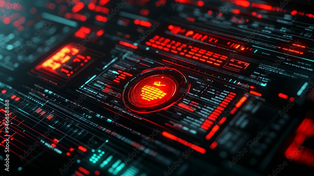 A futuristic digital interface with red and black elements, suggesting advanced technology. A futuristic digital interface with red and black elements, suggesting advanced technology.