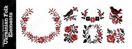 Vector Folk Slavic Pattern Set With Ukrainian Motifs Pattern Pixel vector illustration