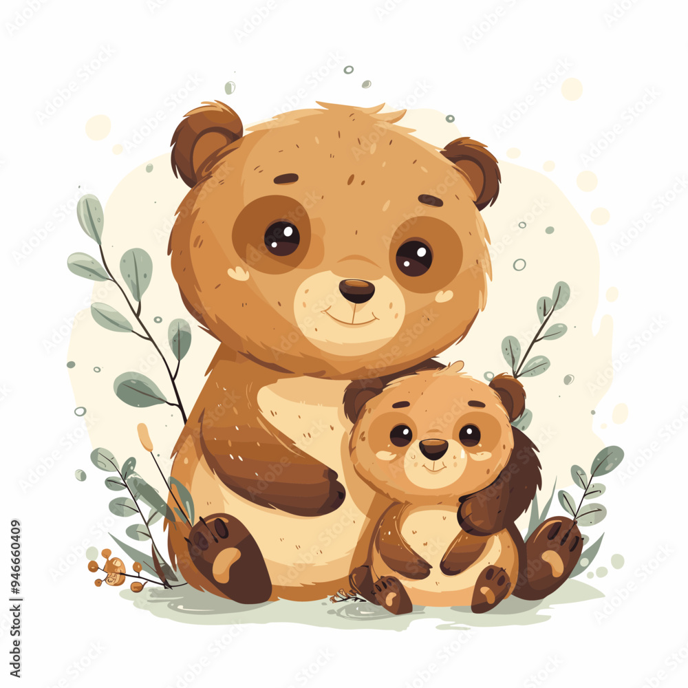 Cute cartoon bear with little teddy bear. Vector illustration. Cute cartoon bear with little teddy bear. Vector illustration.
