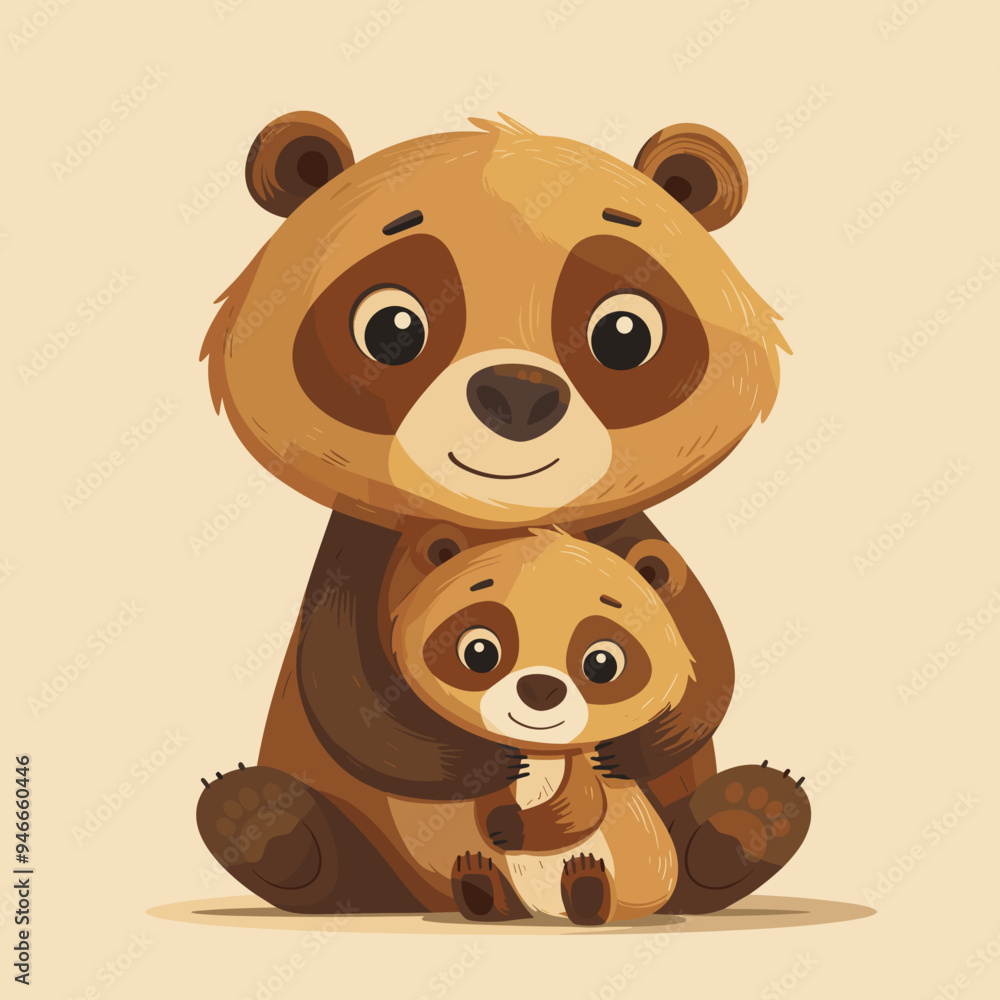Fototapeta premium Cute panda mother with her baby. Vector cartoon illustration.