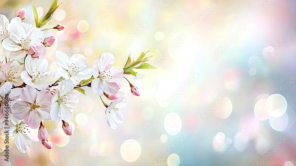 A detailed photo of several blooms on a limb with a vase of illumination nearby A detailed photo of several blooms on a limb with a vase of illumination nearby