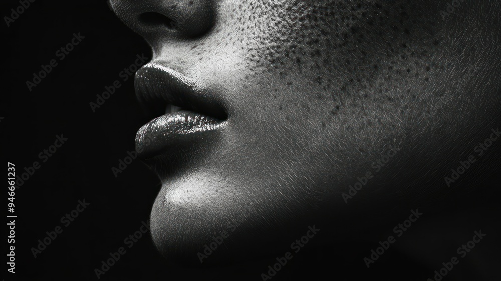 Close-up of a Woman's Freckled Face and Glossy Lips Close-up of a Woman's Freckled Face and Glossy Lips