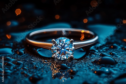 Diamond in an engagement ring, captured in a photo that highlights its significance in the celebration of love photo