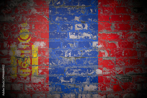 Flag of Mongolia on brick wall