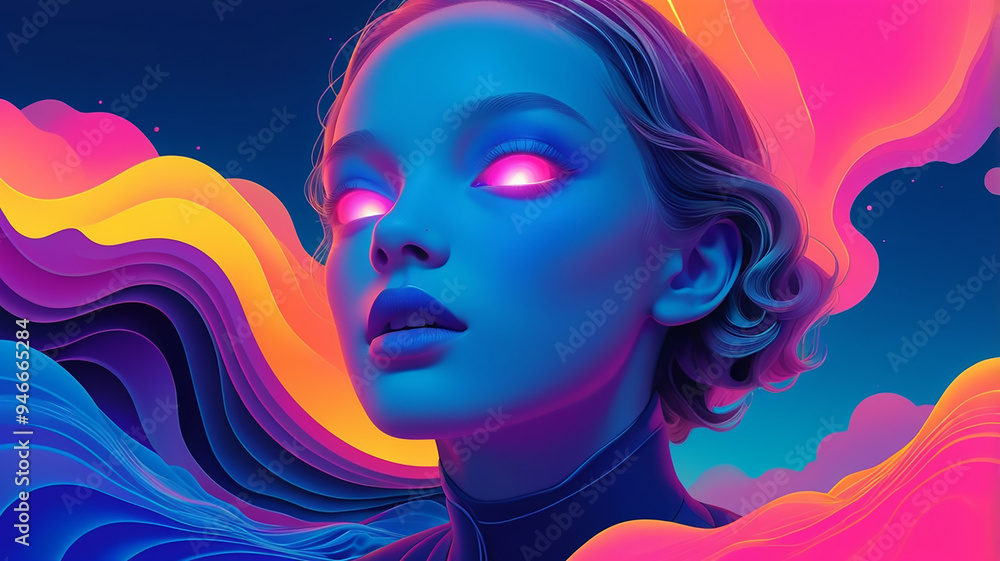 abstract portrait of a woman. neon gradient background concept. ai generative. abstract portrait of a woman. neon gradient background concept. ai generative.