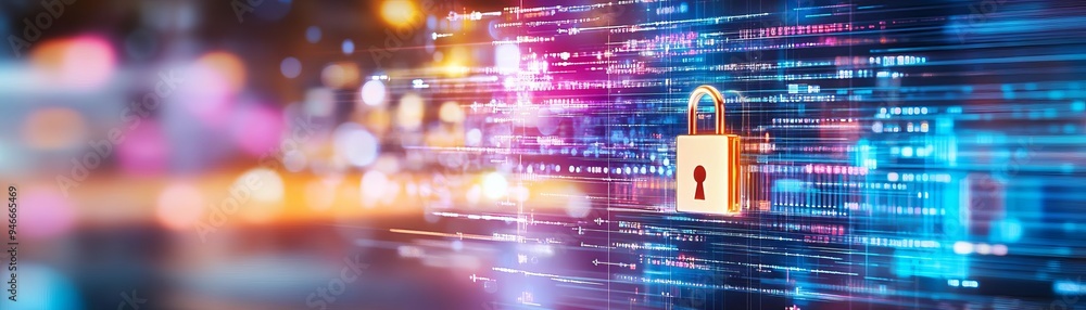 An abstract representation of a secure digital session, where a key is used to protect data through multifactor authentication, shown with glowing locks An abstract representation of a secure digital session, where a key is used to protect data through multifactor authentication, shown with glowing locks