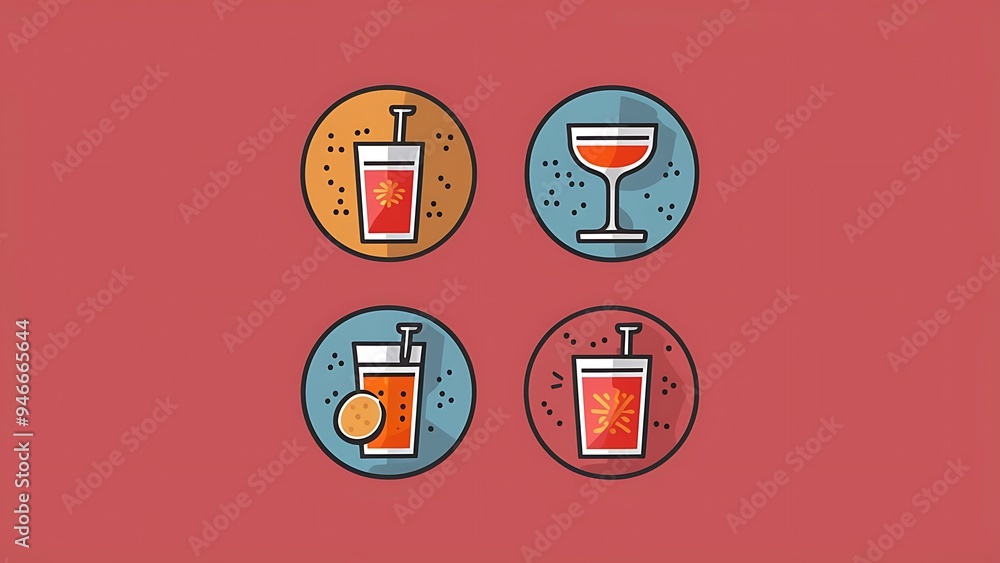 Alcoholic Drink Flat four color minimal icon set Alcoholic Drink Flat four color minimal icon set