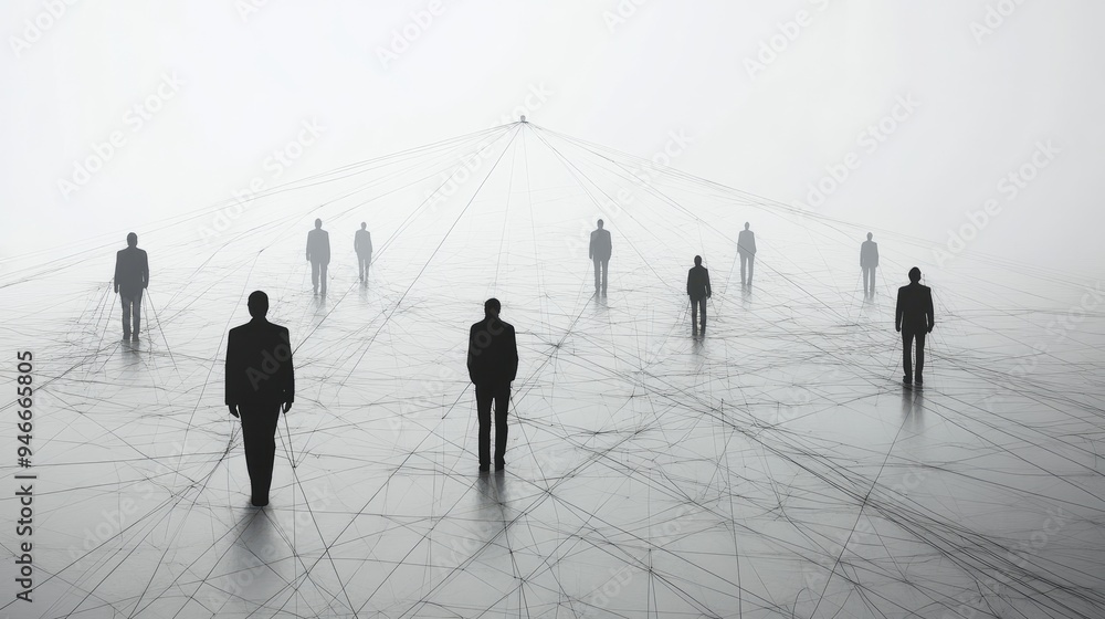 Conceptual Image of Connected Businessmen in Foggy Landscape Reflecting Network Redundancy Conceptual Image of Connected Businessmen in Foggy Landscape Reflecting Network Redundancy