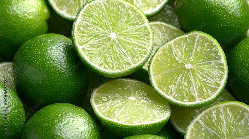 A group of limes gathered together on top of another pile of limes A group of limes gathered together on top of another pile of limes